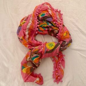 Adorable Floral Women's Scarf with Pom Poms